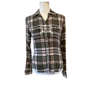Abercrombie Y2K Plaid Flannel Top Kids Teen Sz M Ladies XXS Preppy Stretch Moose